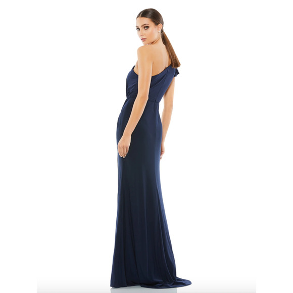 MAC DUGGAL Dress Size 10 Evening Gown Navy NEW Ruffled One Shoulder Draped - Picture 2 of 6